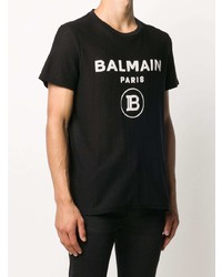 T-shirt à col rond imprimé noir et blanc Balmain