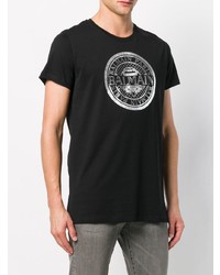 T-shirt à col rond imprimé noir et blanc Pierre Balmain