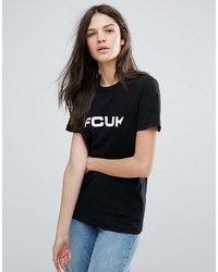 T-shirt à col rond imprimé noir et blanc French Connection