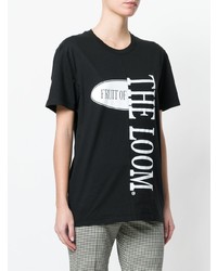 T-shirt à col rond imprimé noir et blanc Cédric Charlier