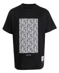 T-shirt à col rond imprimé noir et blanc Fumito Ganryu