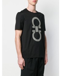 T-shirt à col rond imprimé noir et blanc Salvatore Ferragamo