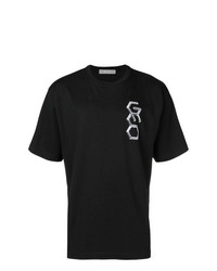 T-shirt à col rond imprimé noir et blanc Geo