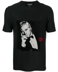 T-shirt à col rond imprimé noir et blanc Giorgio Armani