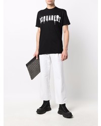 T-shirt à col rond imprimé noir et blanc DSQUARED2