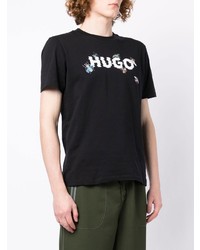 T-shirt à col rond imprimé noir et blanc Hugo