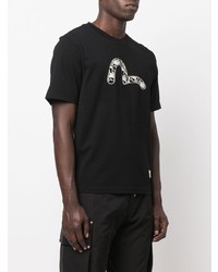 T-shirt à col rond imprimé noir et blanc Evisu