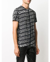 T-shirt à col rond imprimé noir et blanc Just Cavalli