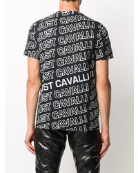 T-shirt à col rond imprimé noir et blanc Just Cavalli