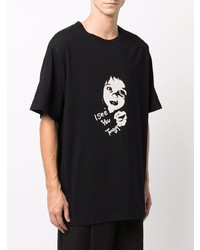 T-shirt à col rond imprimé noir et blanc Yohji Yamamoto