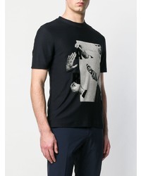 T-shirt à col rond imprimé noir et blanc Giorgio Armani