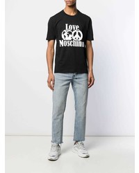 T-shirt à col rond imprimé noir et blanc Love Moschino