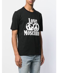 T-shirt à col rond imprimé noir et blanc Love Moschino