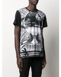 T-shirt à col rond imprimé noir et blanc Balmain