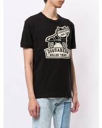 T-shirt à col rond imprimé noir et blanc DSQUARED2