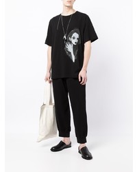 T-shirt à col rond imprimé noir et blanc Yohji Yamamoto