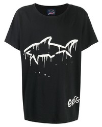 T-shirt à col rond imprimé noir et blanc Greg Lauren X Paul & Shark