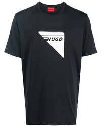 T-shirt à col rond imprimé noir et blanc Hugo