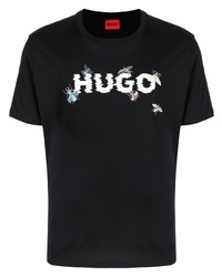 T-shirt à col rond imprimé noir et blanc Hugo