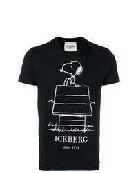 T-shirt à col rond imprimé noir et blanc Iceberg