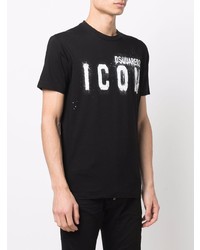 T-shirt à col rond imprimé noir et blanc DSQUARED2