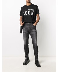 T-shirt à col rond imprimé noir et blanc DSQUARED2