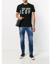 T-shirt à col rond imprimé noir et blanc DSQUARED2