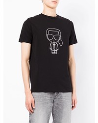 T-shirt à col rond imprimé noir et blanc Karl Lagerfeld