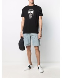 T-shirt à col rond imprimé noir et blanc Karl Lagerfeld