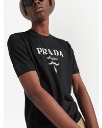 T-shirt à col rond imprimé noir et blanc Prada