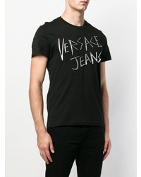 T-shirt à col rond imprimé noir et blanc Versace