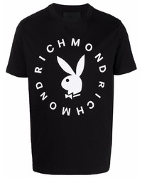 T-shirt à col rond imprimé noir et blanc John Richmond