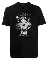 T-shirt à col rond imprimé noir et blanc Just Cavalli