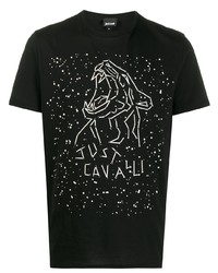 T-shirt à col rond imprimé noir et blanc Just Cavalli