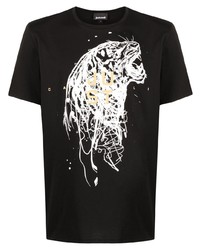 T-shirt à col rond imprimé noir et blanc Just Cavalli