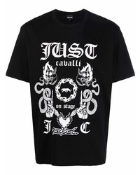 T-shirt à col rond imprimé noir et blanc Just Cavalli