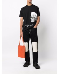 T-shirt à col rond imprimé noir et blanc Karl Lagerfeld