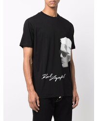 T-shirt à col rond imprimé noir et blanc Karl Lagerfeld