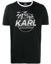 T-shirt à col rond imprimé noir et blanc Karl Lagerfeld