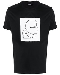 T-shirt à col rond imprimé noir et blanc Karl Lagerfeld