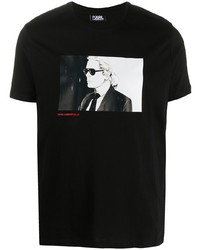 T-shirt à col rond imprimé noir et blanc Karl Lagerfeld