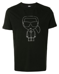 T-shirt à col rond imprimé noir et blanc Karl Lagerfeld