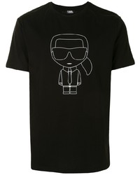 T-shirt à col rond imprimé noir et blanc Karl Lagerfeld