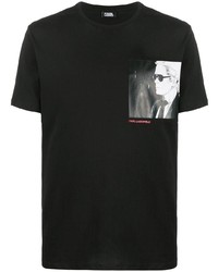 T-shirt à col rond imprimé noir et blanc Karl Lagerfeld