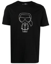 T-shirt à col rond imprimé noir et blanc Karl Lagerfeld