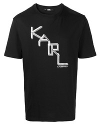 T-shirt à col rond imprimé noir et blanc Karl Lagerfeld