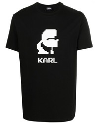 T-shirt à col rond imprimé noir et blanc Karl Lagerfeld