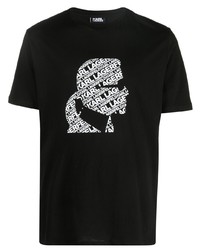 T-shirt à col rond imprimé noir et blanc Karl Lagerfeld