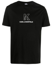 T-shirt à col rond imprimé noir et blanc Karl Lagerfeld