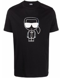 T-shirt à col rond imprimé noir et blanc Karl Lagerfeld